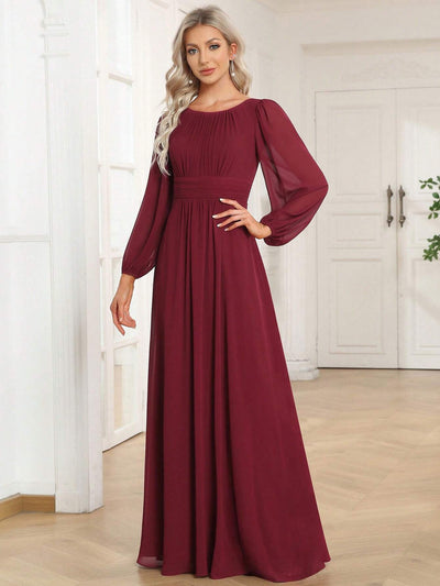 Abendkleid mit Rundhalsausschnitt, Chiffon und Laternenärmeln