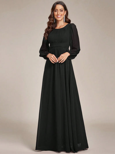 Abendkleid mit Rundhalsausschnitt, Chiffon und Laternenärmeln