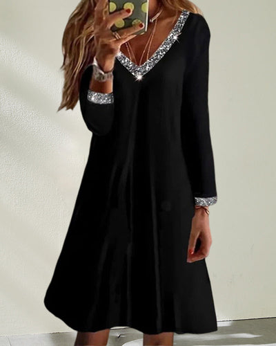 Elegantes Midikleid mit Pailletten und 3/4-Ärmeln