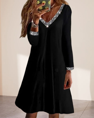 Elegantes Midikleid mit Pailletten und 3/4-Ärmeln