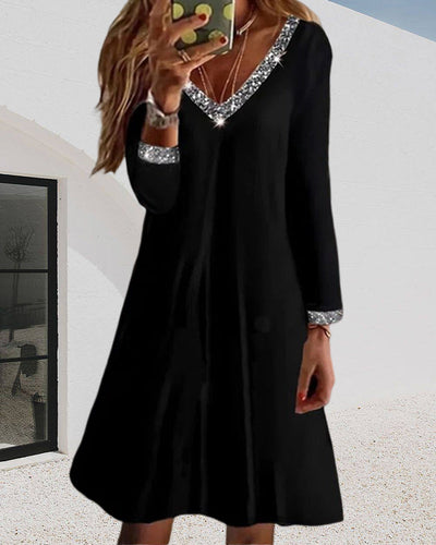 Elegantes Midikleid mit Pailletten und 3/4-Ärmeln