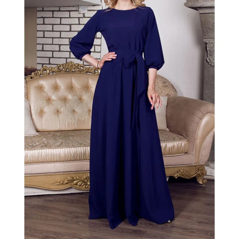 Abendkleid mit Rundhalsausschnitt, Chiffon und Laternenärmeln