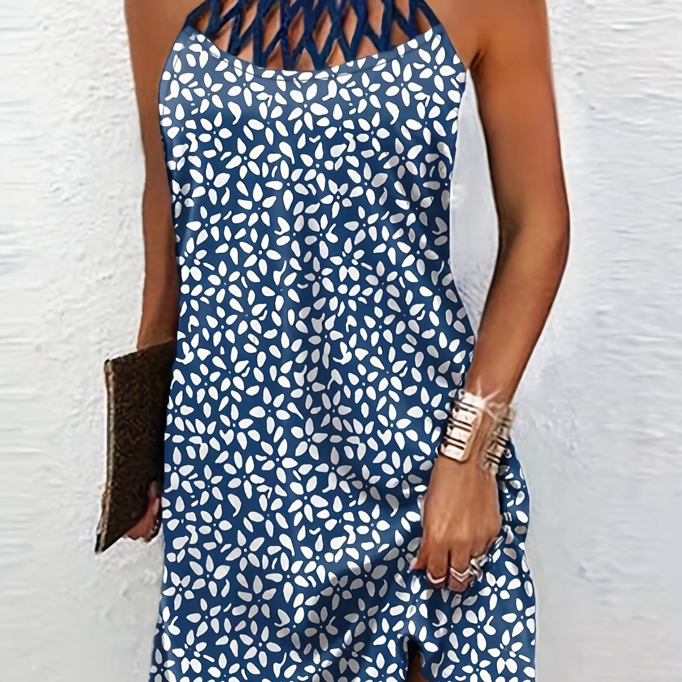 Trägerloses Kleid mit Blumenmuster für Frauen - Blau