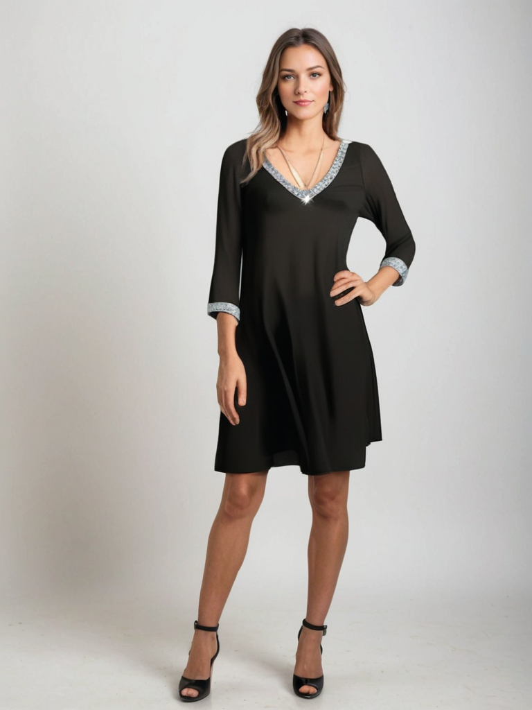 Elegantes Midikleid mit Pailletten und 3/4-Ärmeln