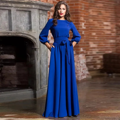 Abendkleid mit Rundhalsausschnitt, Chiffon und Laternenärmeln