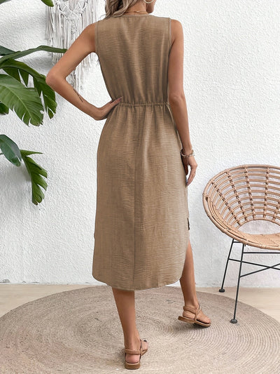 V-Ausschnitt Kleid mit Gürtel, A-Linie für Frühling und Sommer - Stylisch ärmellos